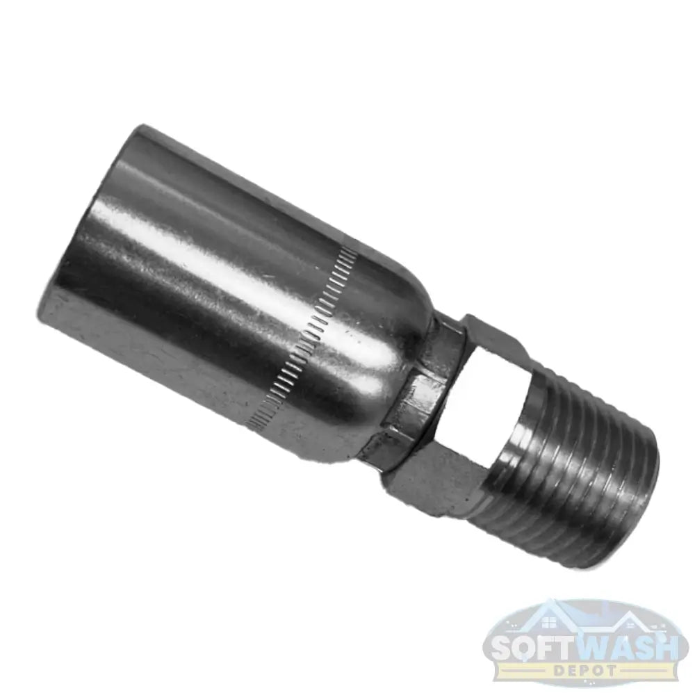1/2" Soft Wash Hose x 1/2" MPT Rigid Crimp Fitting - Stainless steel NPTF-threaded fitting for reliable, corrosion-resistant hose connections in soft wash and pressure washing systems - Soft Wash Depot.