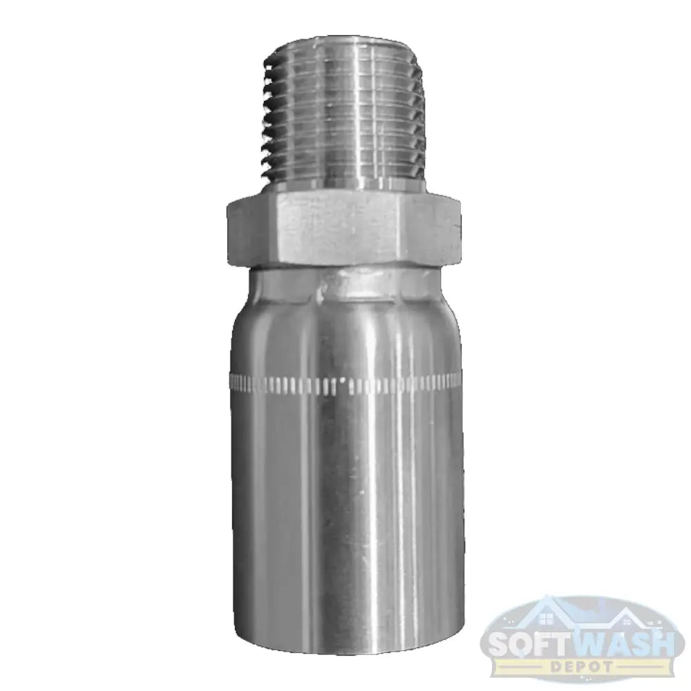1/2" NPT x 5/8" Softwash Hose Crimp - Solid Stainless Steel fitting for durable, corrosion-resistant hose connections in soft wash and pressure washing systems - Soft Wash Depot.