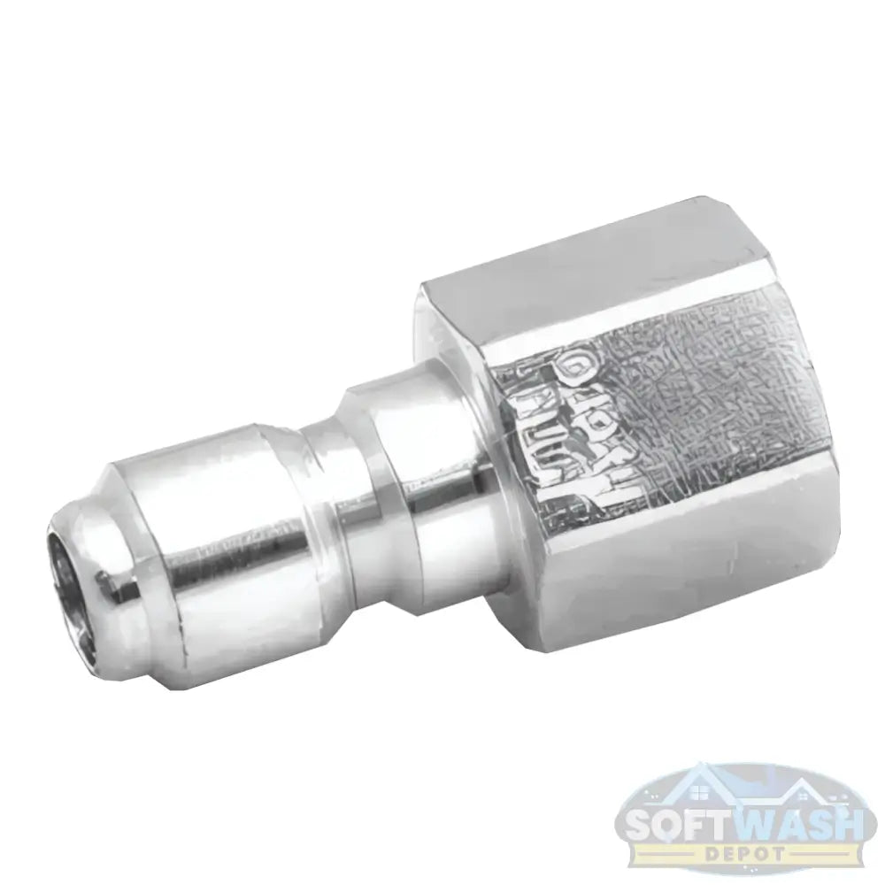 1/2" plated steel quick-connect plug with 1/2" female pipe thread for pressure washing and industrial hose connections - Soft Wash Depot.