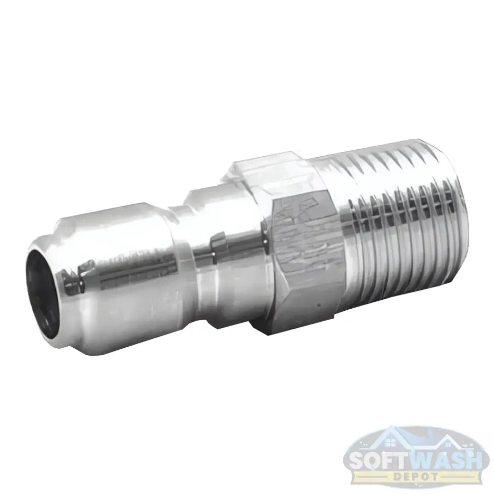 1/2" plated steel quick-connect plug with 1/2" male pipe thread, designed for pressure washing and industrial fluid fittings - Soft Wash Depot.