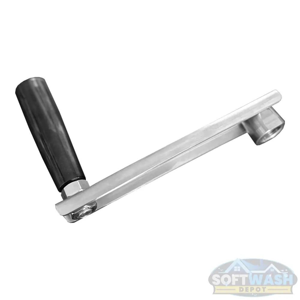 1/2" SWD stainless steel hose reel handle with black hand grip.