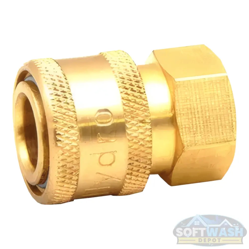 1/4" brass quick-connect socket with 1/4" female pipe thread for pressure washer hoses and spray accessories - Soft Wash Depot.