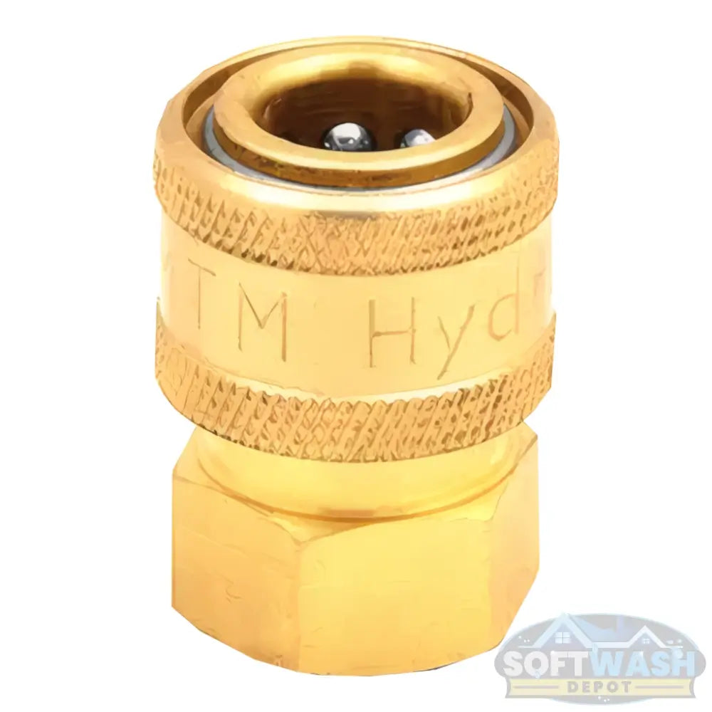 1/4" brass quick-connect socket with 1/4" female pipe thread for pressure washer hoses and spray accessories - Soft Wash Depot.