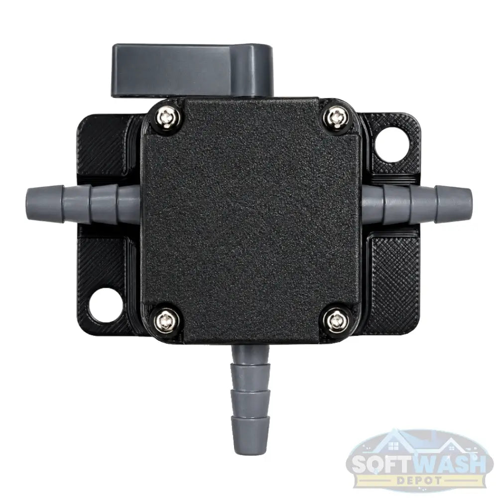 1/4" Hose Barb Series 326 3-Way PVC Ball Valve with FKM seals and mounting bracket for soft wash, agricultural, and chemical transfer systems. - Soft Wash Depot