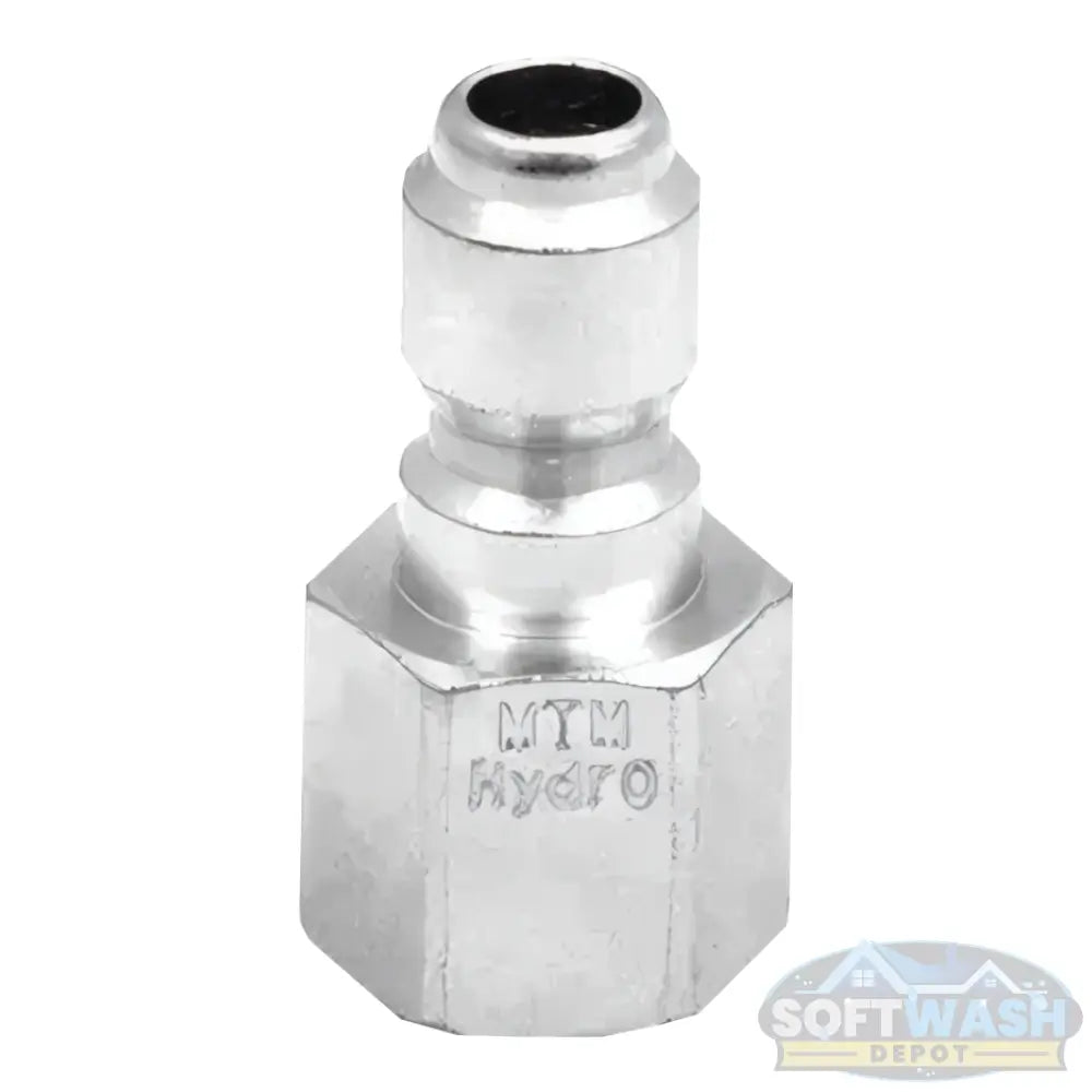 1/4" plated steel quick-connect plug with 1/4" female pipe thread, designed for pressure washer hoses, spray guns, and wands - Soft Wash Depot.