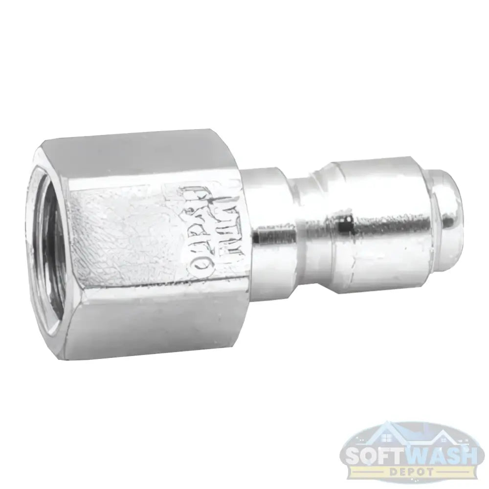 1/4" plated steel quick-connect plug with 1/4" female pipe thread, designed for pressure washer hoses, spray guns, and wands - Soft Wash Depot.