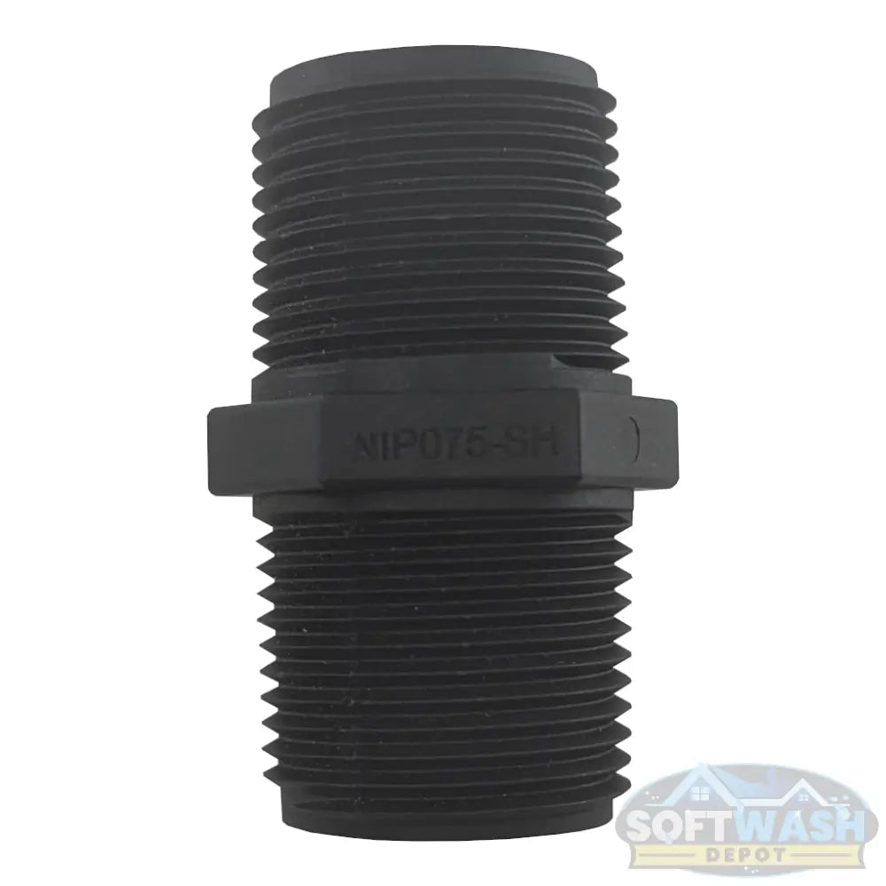 Banjo 3/4-inch (NIP075-SH) poly close nipple, Schedule 80 heavy-duty threaded connector for chemical and soft wash systems. - Soft Wash Depot