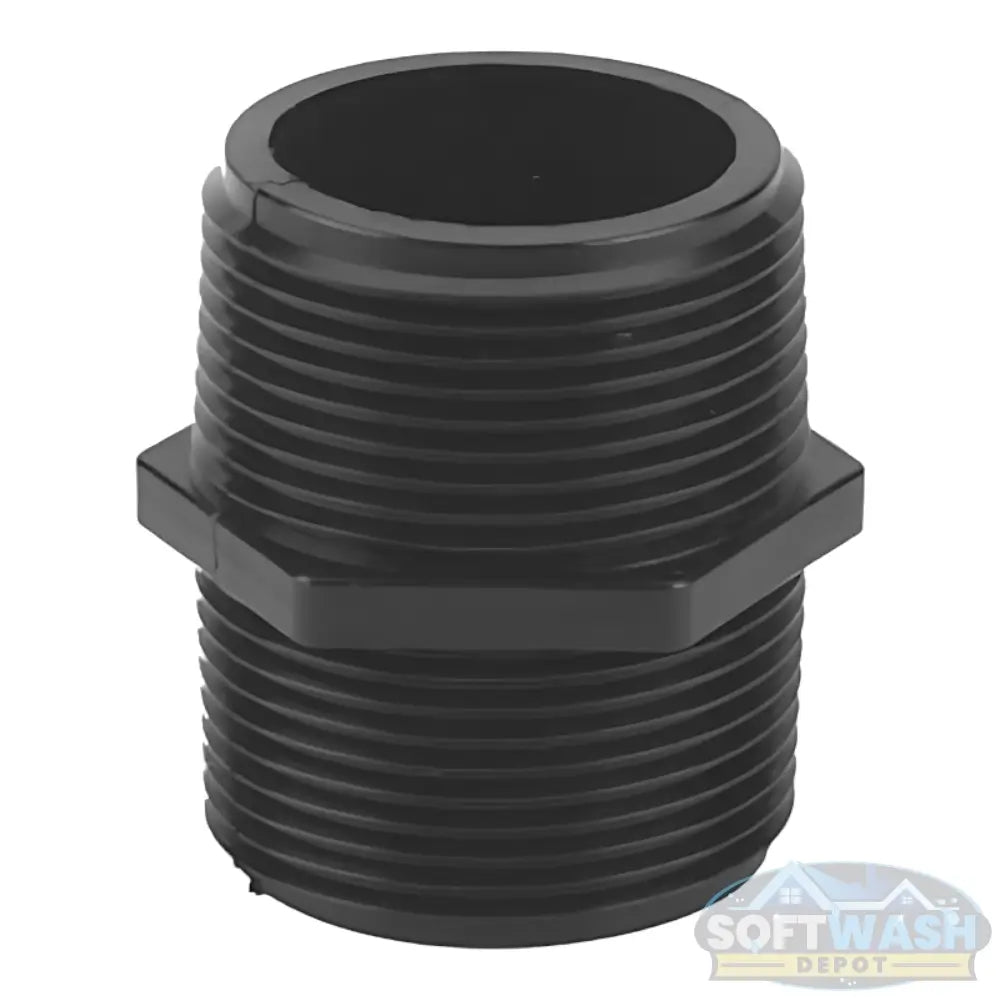 Banjo 1/4-inch x 1-1/2-inch poly close nipple, Schedule 80 heavy-duty threaded connector for chemical and soft wash systems - Soft Wash Depot.