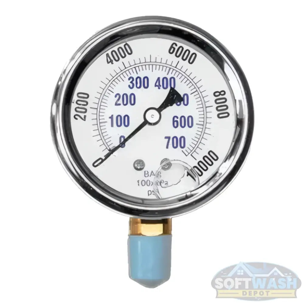 10,000 PSI Bottom Mount Pressure Gauge - heavy-duty stainless steel pressure gauge with bottom connection for accurate PSI readings in soft wash, pressure washer, and industrial systems. - Soft Wash Depot