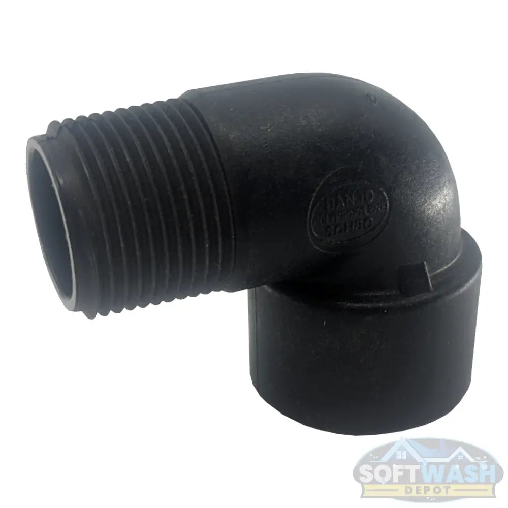 Banjo 1-inch Schedule 80 polypropylene 90-degree street elbow fitting for chemical, soft wash, and pressure washing systems. - Soft Wash Depot
