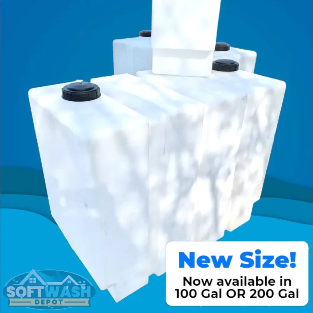200-gallon vertical slim tank with a tall, space-saving design and dual lids, built with heavy-duty double-thick walls for chemical storage in truck or trailer soft wash systems. - Soft Wash Depot