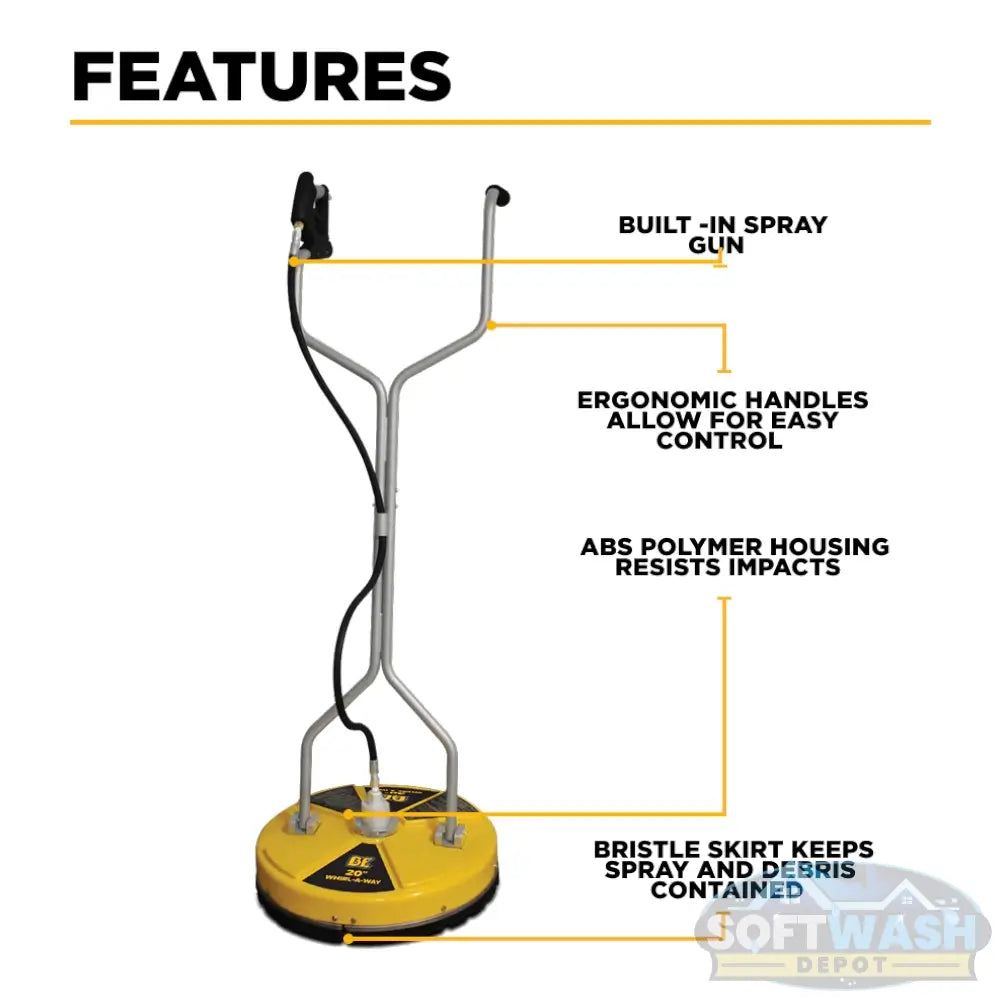 20-inch Whirl-A-Way commercial pressure washer surface cleaner for fast, streak-free cleaning of driveways, patios, parking areas, and large concrete surfaces. - Soft Wash Depot