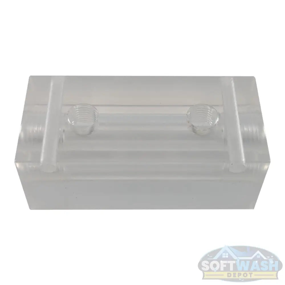 Clear downstream injector manifold block with 2-port or 3-port configuration, transparent chemical injection manifold for pressure washing and soft wash systems. - Soft Wash Depot