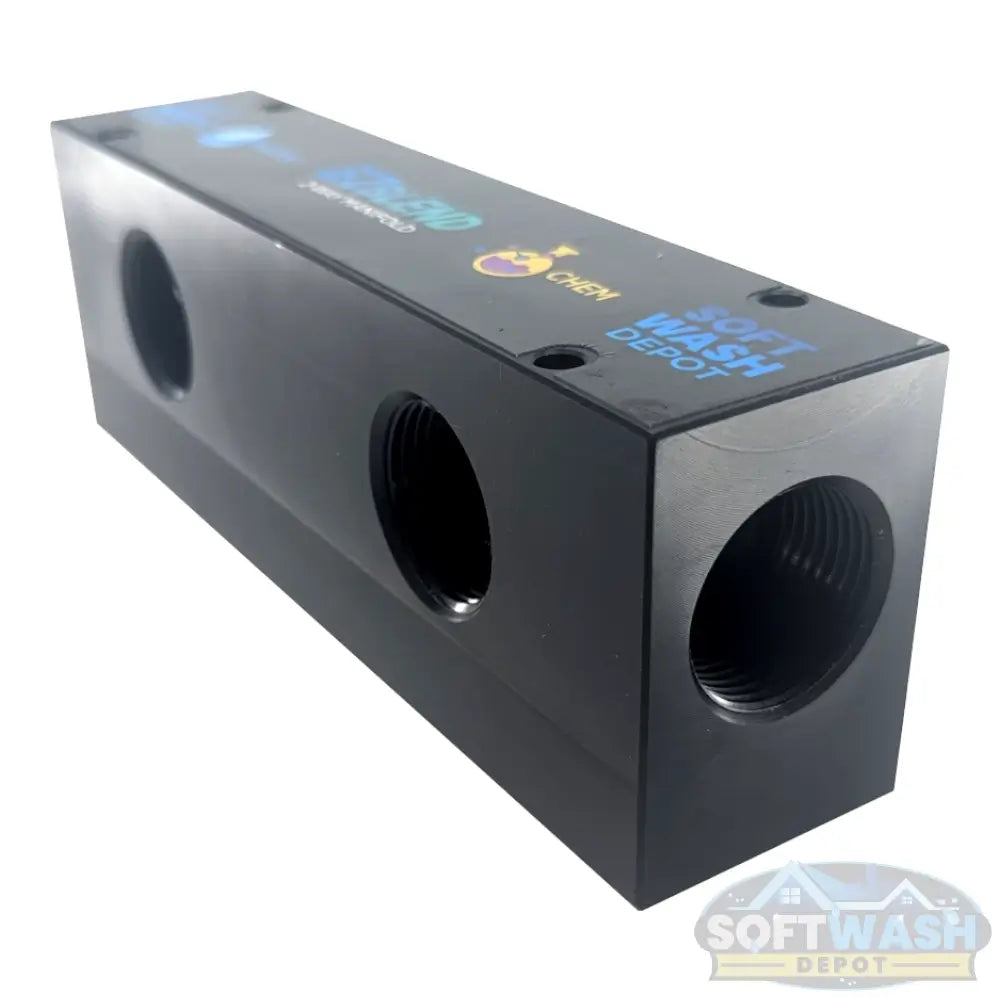 2-port black soft washing mixing manifold made in the USA. - Soft Wash Depot