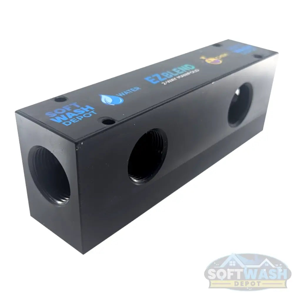 2-port black soft washing mixing manifold made in the USA. - Soft Wash Depot