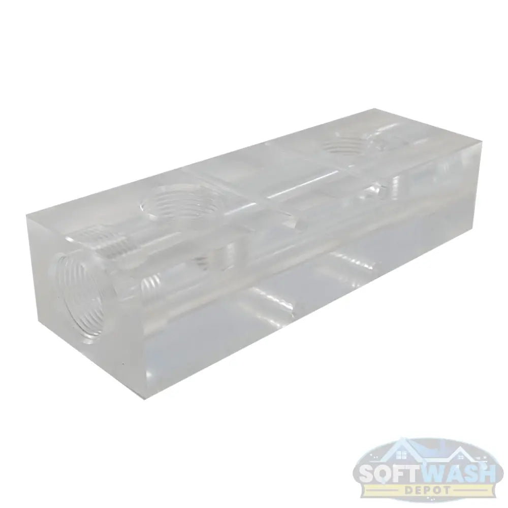2-port clear soft washing mixing manifold made in the USA.