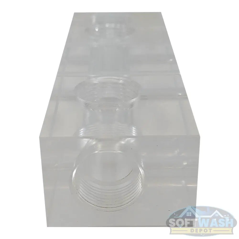 2-port clear soft washing mixing manifold made in the USA.