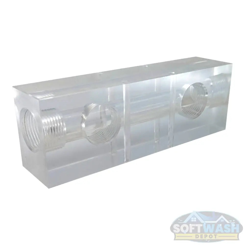 2-port clear soft washing mixing manifold made in the USA.
