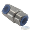 Stainless steel hose reel swivel connector for pressure washing systems.