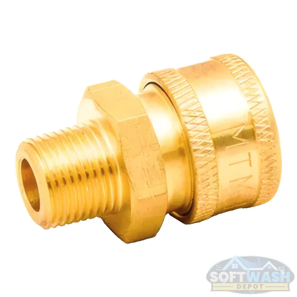 3/8" brass quick-connect socket with 3/8" male pipe thread for pressure washer hoses, spray guns, and fittings - Soft Wash Depot.