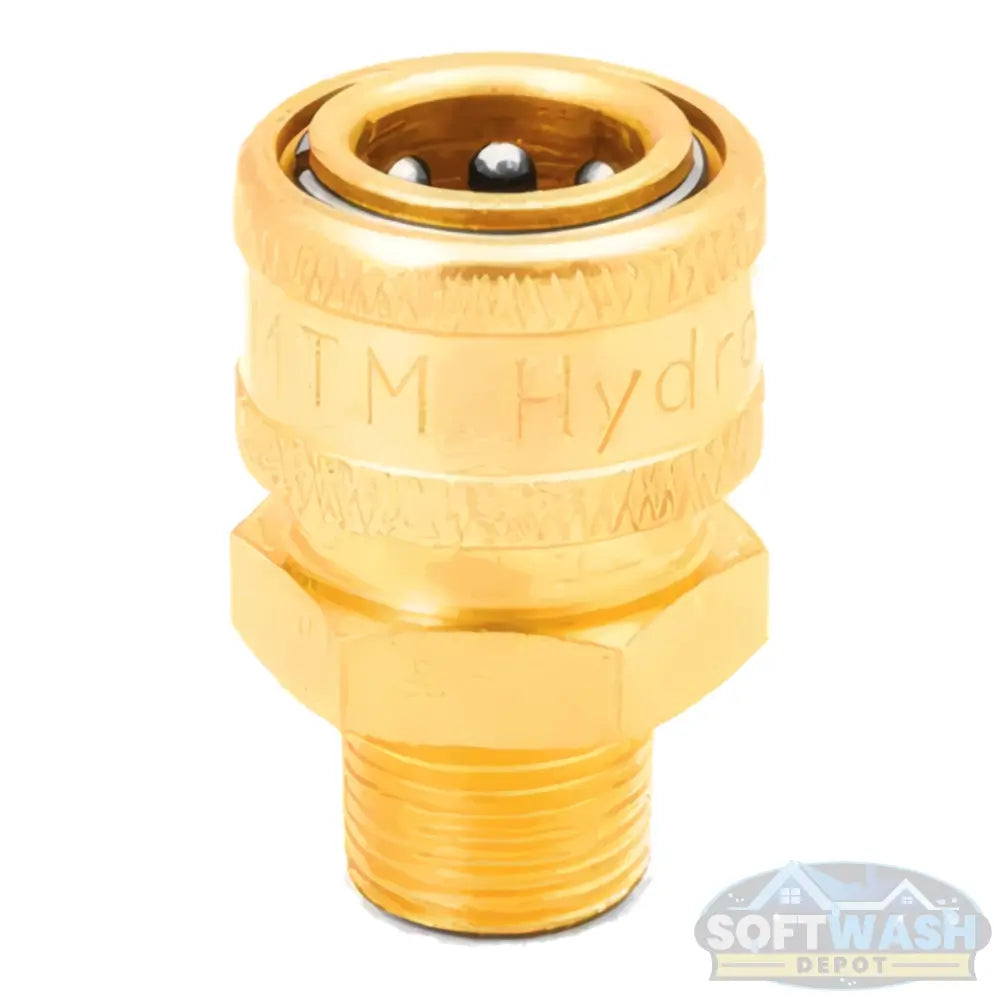 3/8" brass quick-connect socket with 3/8" male pipe thread for pressure washer hoses, spray guns, and fittings - Soft Wash Depot.
