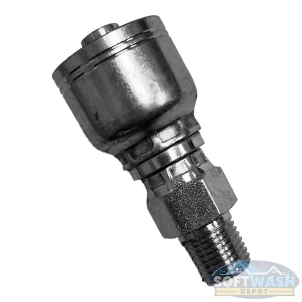 3/8" Hose x 1/4" MPT Swivel Crimp Fitting - Stainless steel swivel fitting with crimped hose end for reliable, leak-resistant connections in soft wash and pressure washing systems. - Soft Wash Depot