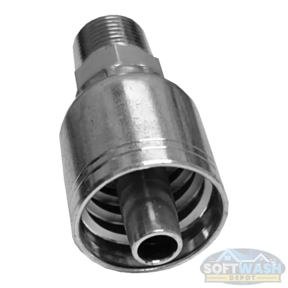 3/8" Hose x 1/4" MPT Swivel Crimp Fitting - Stainless steel swivel fitting with crimped hose end for reliable, leak-resistant connections in soft wash and pressure washing systems. - Soft Wash Depot
