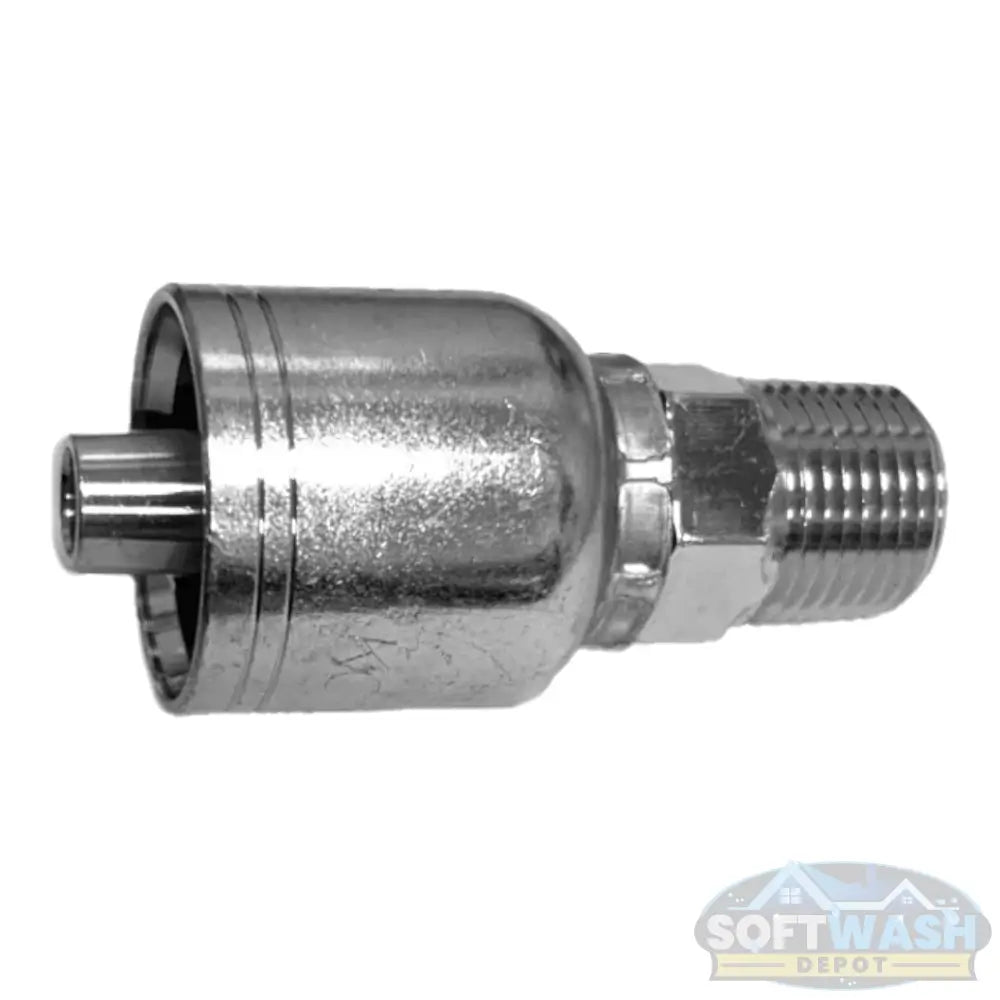 3/8" Hose x 3/8" MPT Solid Crimp Fitting - Heavy-duty stainless steel crimp fitting with male pipe thread for secure, leak-resistant soft wash and pressure washer hose connections - Soft Wash Depot.