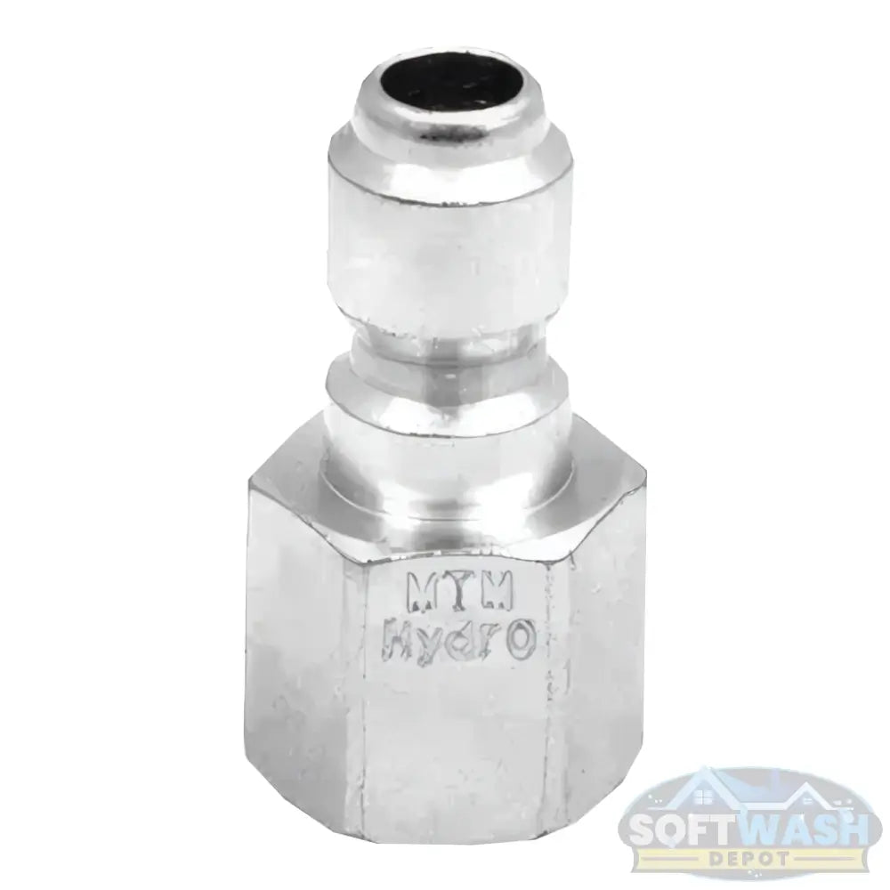 3/8" plated steel quick-connect plug with 3/8" female pipe thread, designed for pressure washing hoses, trigger guns, and spray wands - Soft Wash Depot.