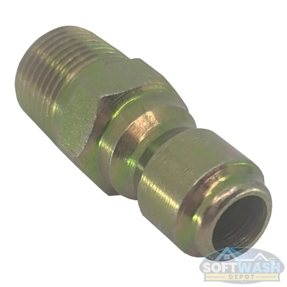 3/8" plated steel quick-connect plug with 3/8" male pipe thread for pressure washer hose and spray gun fittings. - Soft Wash Depot