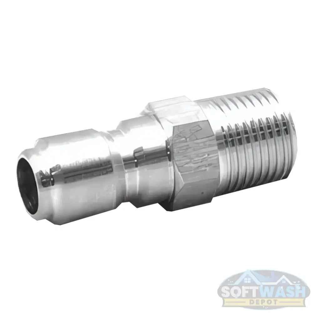 3/8" plated steel quick-connect plug with 3/8" male pipe thread for pressure washer hose and spray gun fittings - Soft Wash Depot.