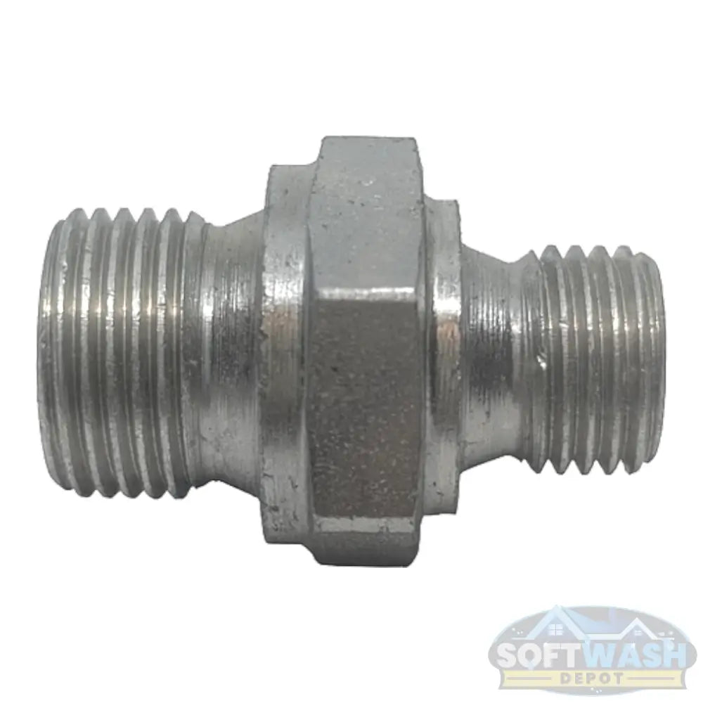 3/8" x 1/4" BSP Male Reducing Nipple - stainless steel threaded pipe fitting designed for connecting and reducing hose or pump line sizes in soft wash and pressure washing systems - Soft Wash Depot.
