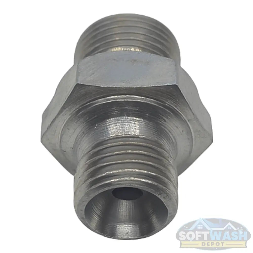 3/8" x 1/4" BSP Male Reducing Nipple - stainless steel threaded pipe fitting designed for connecting and reducing hose or pump line sizes in soft wash and pressure washing systems - Soft Wash Depot.