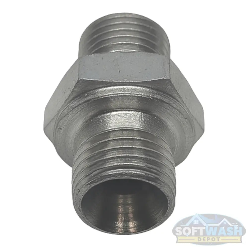 3/8" x 1/4" BSP Male Reducing Nipple - stainless steel threaded pipe fitting designed for connecting and reducing hose or pump line sizes in soft wash and pressure washing systems. - Soft Wash Depot