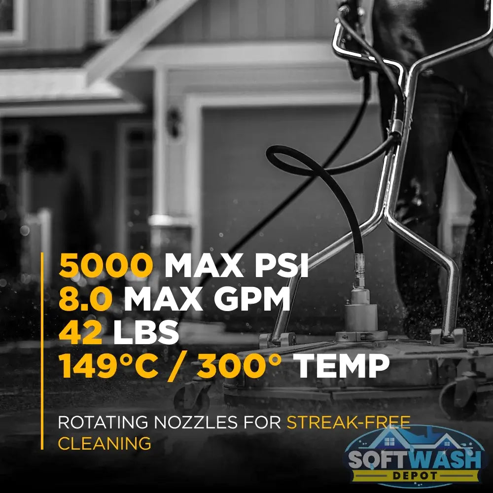 30 inch Whirl-A-Way stainless steel pressure washer surface cleaner with twin handles, swivel casters, and triple rotating spray jets for commercial flat surface cleaning. - Soft Wash Depot