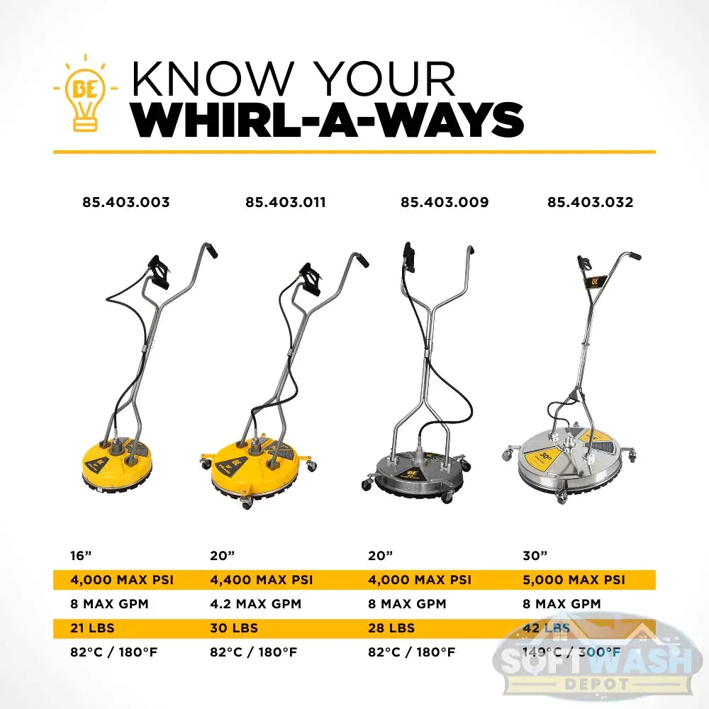30 inch Whirl-A-Way stainless steel pressure washer surface cleaner with twin handles, swivel casters, and triple rotating spray jets for commercial flat surface cleaning. - Soft Wash Depot