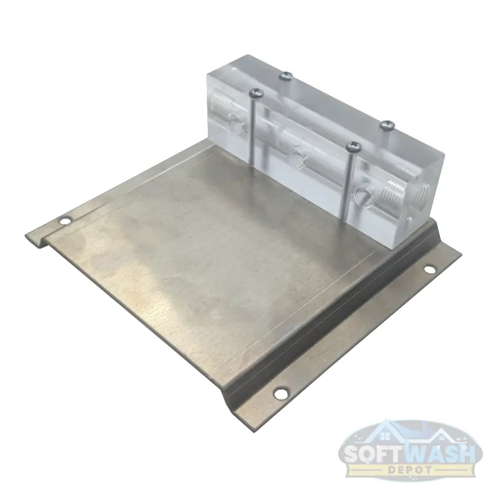 Clear downstream injector manifold block with 2-port or 3-port configuration, transparent chemical injection manifold for pressure washing and soft wash systems. - Soft Wash Depot
