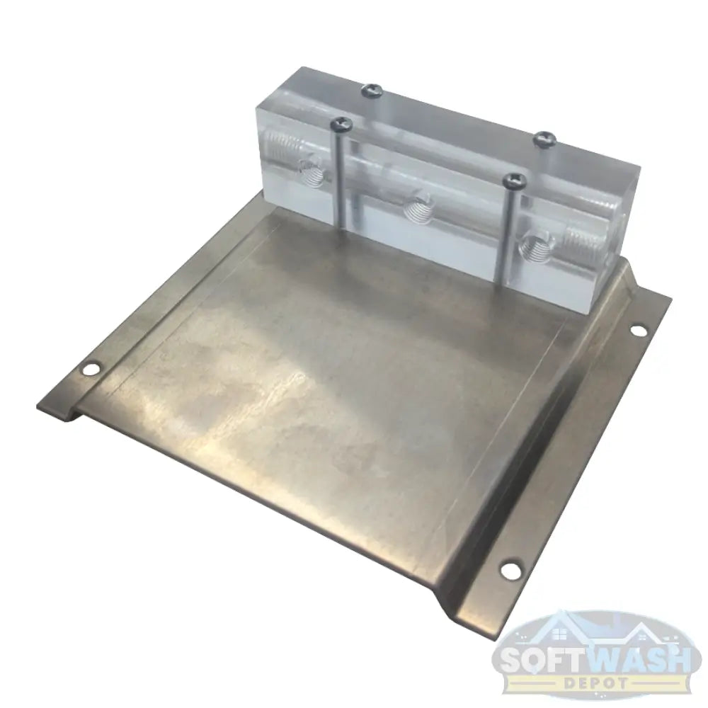 Clear downstream injector manifold block with 2-port or 3-port configuration, transparent chemical injection manifold for pressure washing and soft wash systems. - Soft Wash Depot