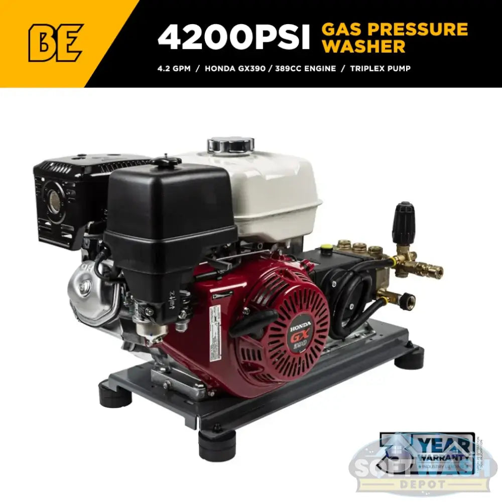 4,200 PSI 4.2 GPM truck mount cold water gas pressure washer with Honda GX390 engine and General TSS1511 belt drive triplex pump. - Soft Wash Depot
