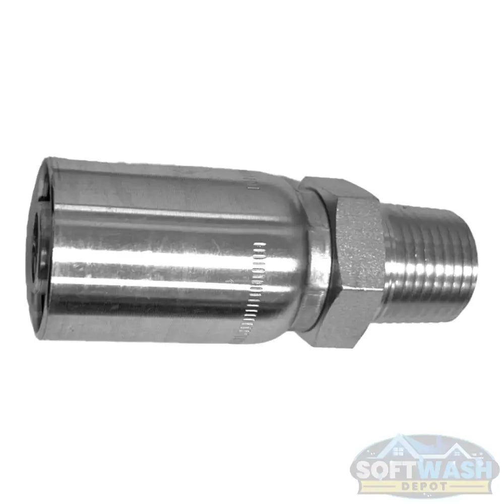 5/8" hose x 1/2" male pipe rigid hose crimp fitting for pressure wash systems.