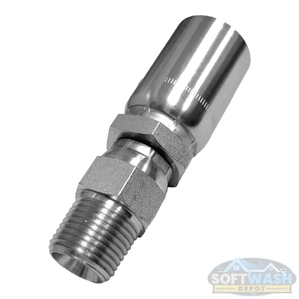 5/8" Hose x 1/2" NPT Softwash Hose Crimp - Swivel - Stainless Steel fitting for soft wash and pressure washing systems, offering corrosion resistance and flexible hose movement - Soft Wash Depot.