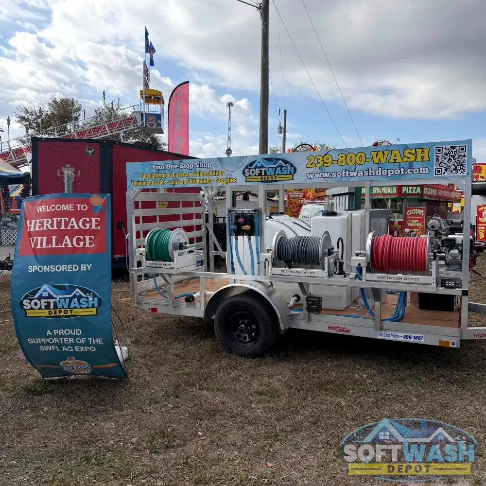 6' x 12' aluminum soft wash and pressure wash trailer build with 8 GPM system, fully equipped cleaning trailer with tanks, hose reel, and engine setup. - Soft Wash Depot