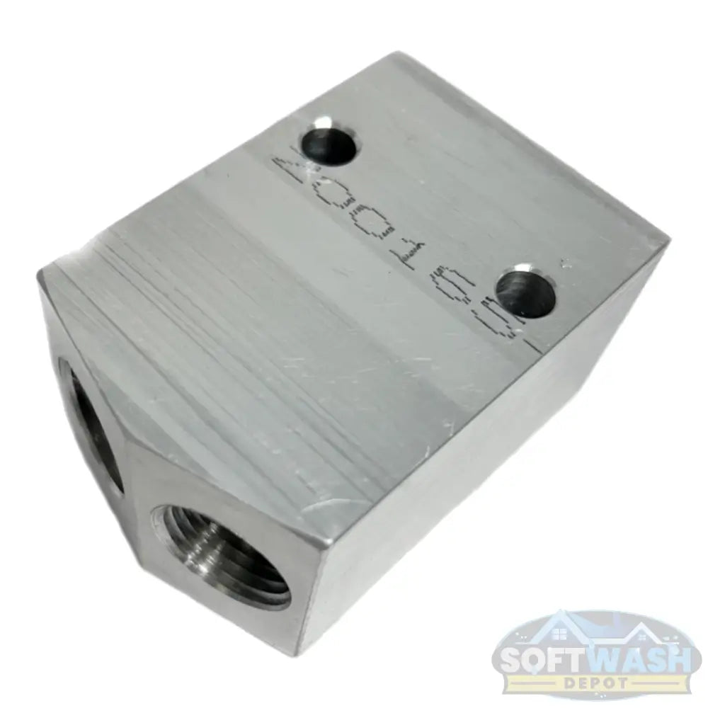 Aluminum twinning block with threaded ports - Soft Wash Depot.
