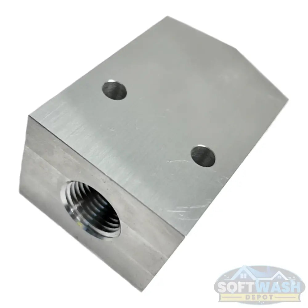 Aluminum twinning block with threaded ports - Soft Wash Depot.