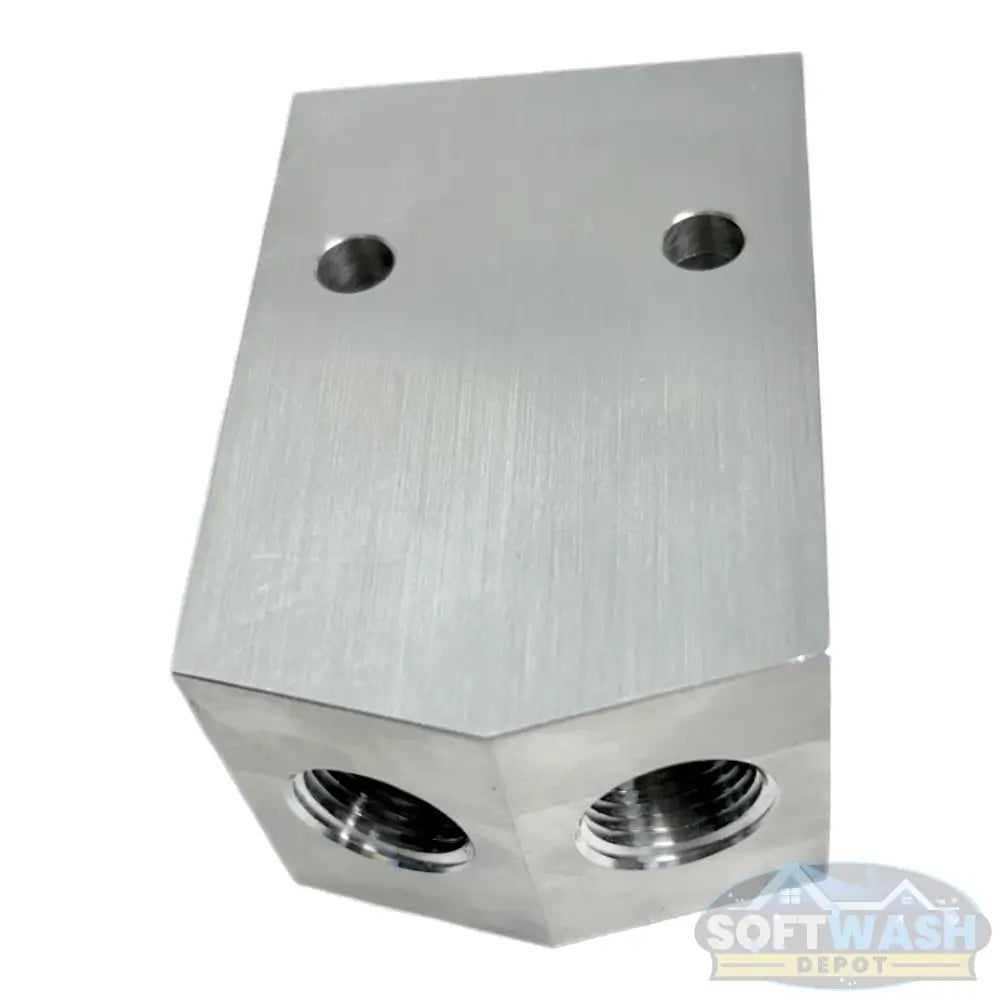 Aluminum twinning block with threaded ports - Soft Wash Depot.