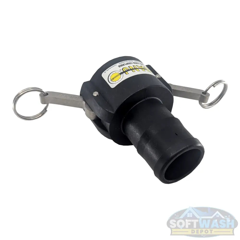 Banjo 2 inch Female Camlock x 2 inch Hose Barb Poly Part C polypropylene camlock hose fitting for chemical transfer applications. - Soft Wash Depot