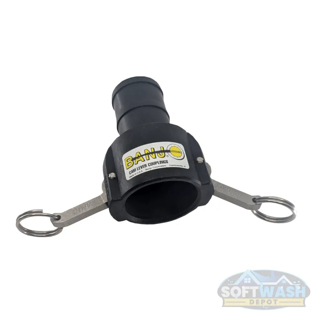 Banjo 2 inch Female Camlock x 2 inch Hose Barb Poly Part C polypropylene camlock hose fitting for chemical transfer applications. - Soft Wash Depot