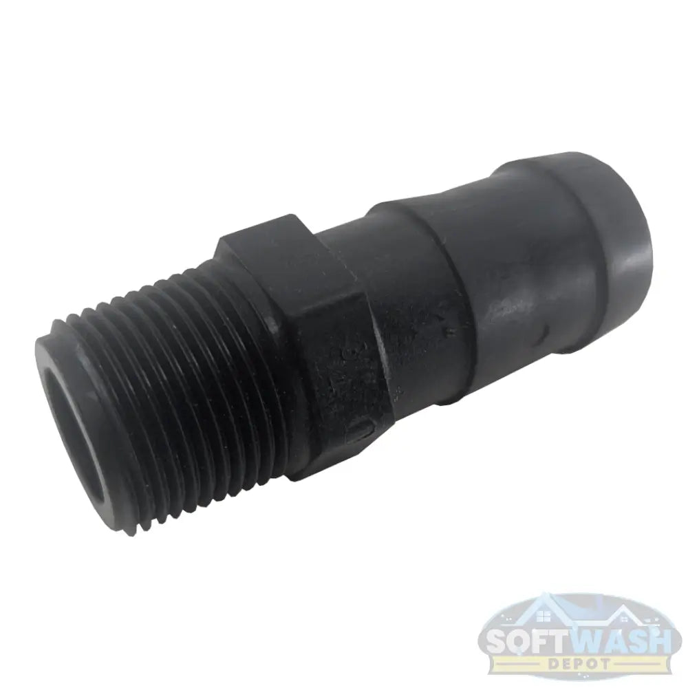 Banjo 3/4-inch MNPT x 1-inch hose barb adapter, black Schedule 80 polypropylene fitting for chemical and soft wash systems. - Soft Wash Depot