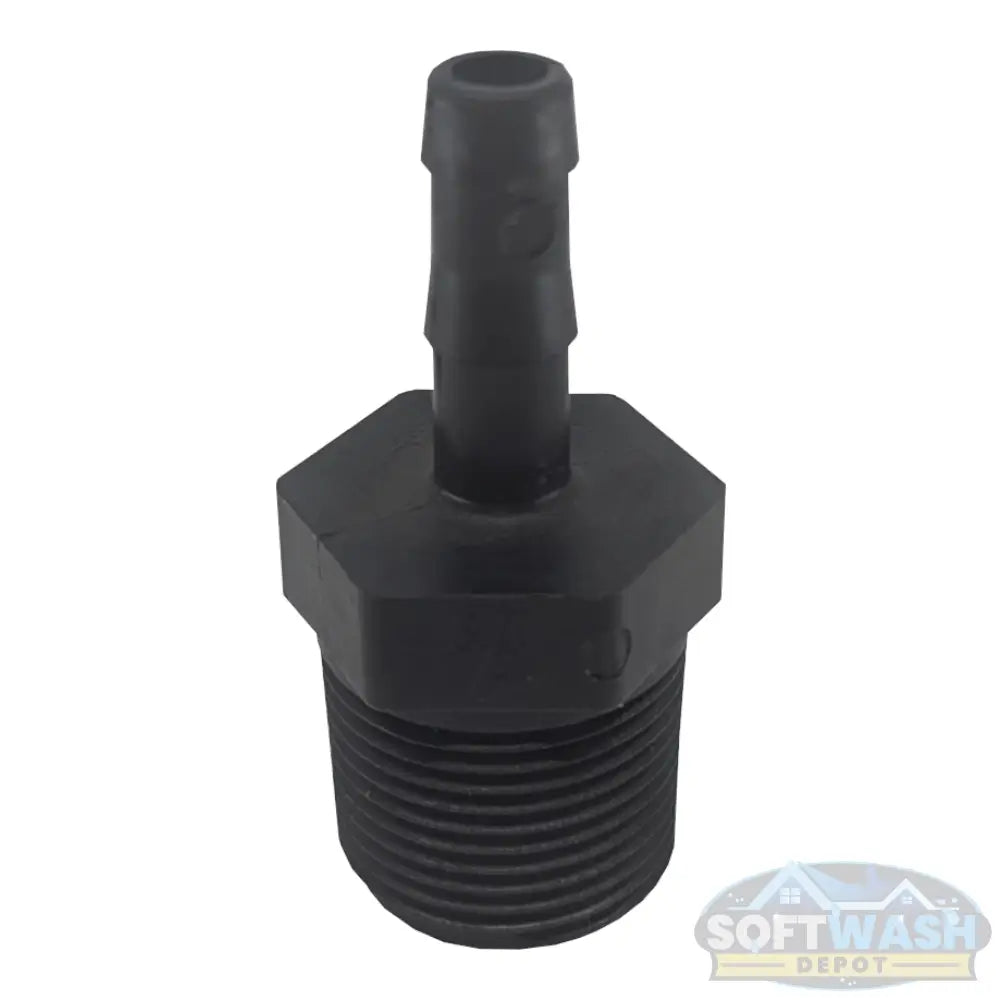 Banjo 3/4-inch MNPT x 3/8-inch hose barb adapter, black Schedule 80 polypropylene fitting for soft wash and chemical systems. - Soft Wash Depot