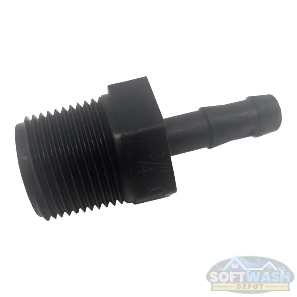 Banjo 3/4-inch MNPT x 3/8-inch hose barb adapter, black Schedule 80 polypropylene fitting for soft wash and chemical systems. - Soft Wash Depot